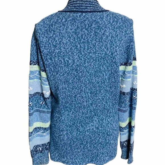Norm Thompson Embroidered Cardigan Sweater Small Blue Button Up Winter Layering - Picture 6 of 16